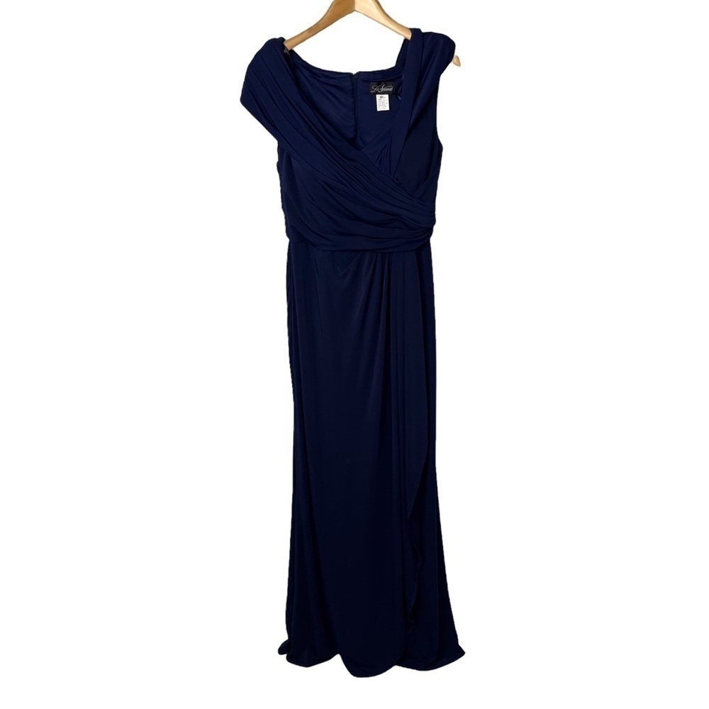 La Femme Off The Shoulder V Neck Long Sheath Gown Dress Blue Size 10 Formal - Picture 3 of 9
